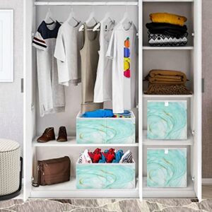 ALAZA Teal Turquoise Marble Fabric Cube Storage Bin,Collapsible Fabric Bins Organizer Foldable Basket For Closet Cabinet Shelf Office,15.75X10.63X6.96In