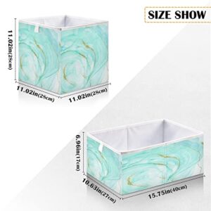 ALAZA Teal Turquoise Marble Fabric Cube Storage Bin,Collapsible Fabric Bins Organizer Foldable Basket For Closet Cabinet Shelf Office,15.75X10.63X6.96In