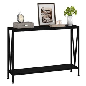 amyove black console table, 42.9″ black entryway table, industrial 2-tier skinny sofa table with shelf, console tables for entryway, living room, hallway, foyer, corridor, office