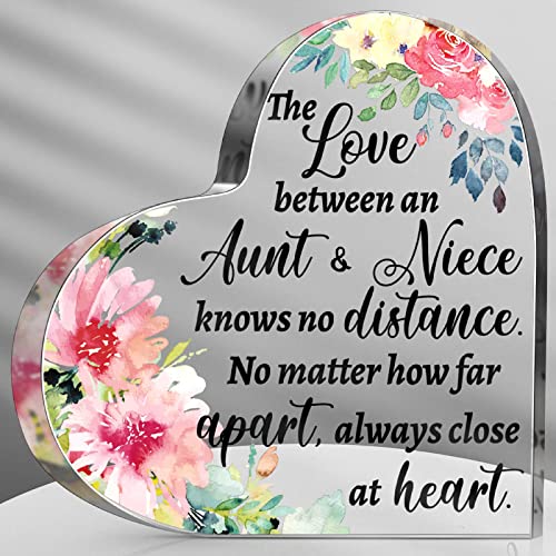 Aunt Gift from Niece Nephew Aunt Birthday Gifts Acrylic Heart Keepsake Sign Paperweight Idea for Aunt Auntie (Elegant)