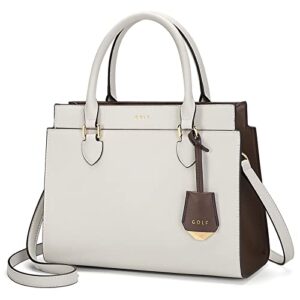 top-handle handbag leather crossbody bag stitching purse for women girls tote satchel shoulder bags(white)