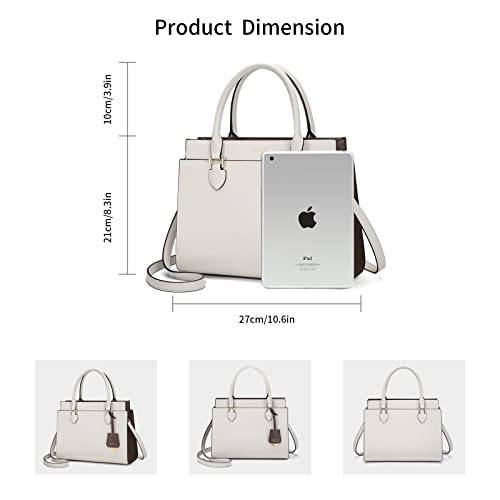 Top-Handle Handbag Leather Crossbody Bag Stitching Purse for Women Girls Tote Satchel Shoulder Bags(White)