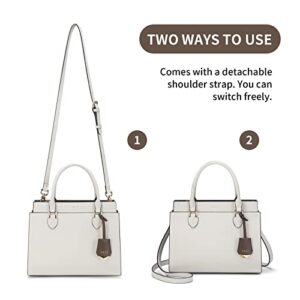 Top-Handle Handbag Leather Crossbody Bag Stitching Purse for Women Girls Tote Satchel Shoulder Bags(White)