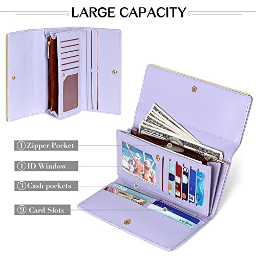 FEITH&FELLY Women's Wallet Large Capacity PU Leather Ladies Long Clutch Trifold Card Holder Travel Purse