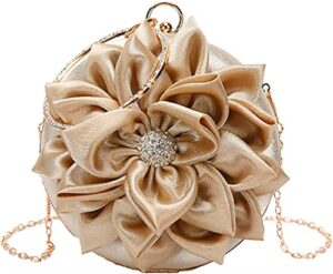 grubify women rose shaped clutch soft satin wristlet handbag wedding party purse (color : z-round champagne)