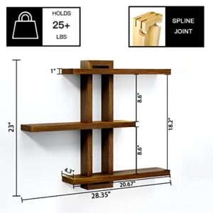 yaqew Variable Floating Shelves Wood Set of 4, Bathroom Shelves 28.35" Max, Rustic Shelves for Wall, Wall Shelves for Living Room Bedroom Farmhouse - Burnt Walnut Color - 28.35" x 23" x 4.3" Max