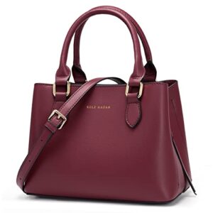 top-handle handbag leather stitching purse for women girls crossbody bag tote satchel shoulder bags(wine)