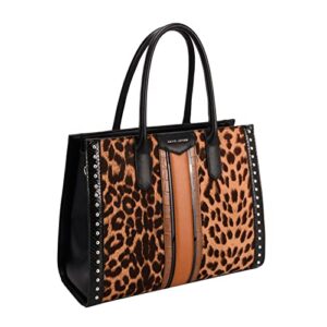 david jones paris women fashion leopard print shoulder tote bag – black/brown