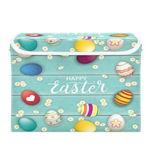 easter eggs daisy storage basket 16.5×12.6×11.8 in collapsible fabric storage cubes organizer large storage bin with lids and handles for shelves bedroom closet office