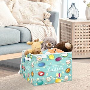 Easter Eggs Daisy Storage Basket 16.5x12.6x11.8 In Collapsible Fabric Storage Cubes Organizer Large Storage Bin with Lids and Handles for Shelves Bedroom Closet Office