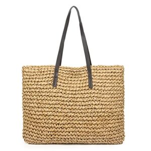 Woven Beach Bags for Women Large Straw Bags Woven Straw Tote Beach Bag With Zipper Summer Handmade Purse