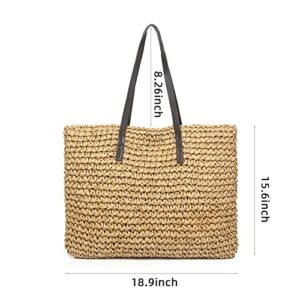 Woven Beach Bags for Women Large Straw Bags Woven Straw Tote Beach Bag With Zipper Summer Handmade Purse