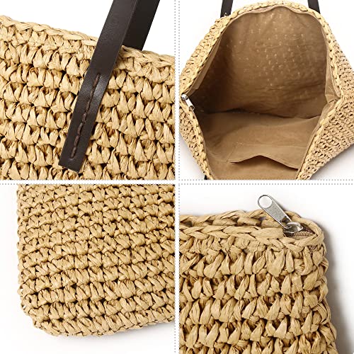 Woven Beach Bags for Women Large Straw Bags Woven Straw Tote Beach Bag With Zipper Summer Handmade Purse