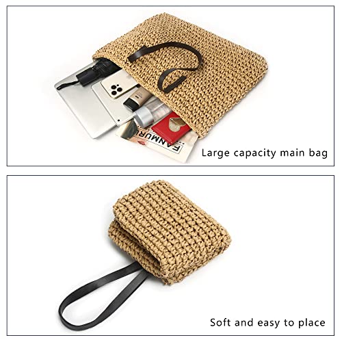 Woven Beach Bags for Women Large Straw Bags Woven Straw Tote Beach Bag With Zipper Summer Handmade Purse