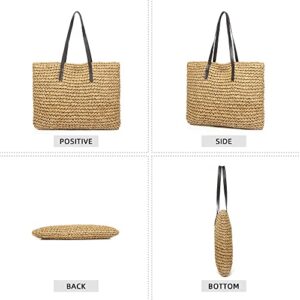 Woven Beach Bags for Women Large Straw Bags Woven Straw Tote Beach Bag With Zipper Summer Handmade Purse