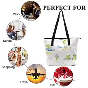 Tote Bag For Women Casual Shoulder Bag Compatible with Frog Soft Leather Purse Fashion Hobo Handbags With Zipper Large Capacity Satchel