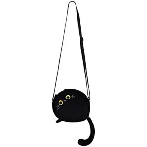 chubby plush cat crossbody bag for women, cute kitty shoulder bag with tail, lovely animal purse satchel for jk lolita (black)