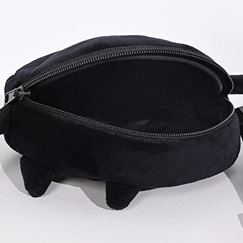 Chubby Plush Cat Crossbody Bag For Women, Cute Kitty Shoulder Bag With Tail, Lovely Animal Purse Satchel for JK Lolita (Black)