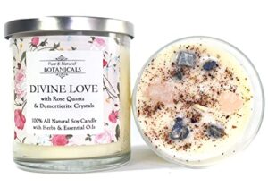 divine love soy candle 10 oz | natural & non toxic | crystals, magnolia, lily, passion flower & sandalwood |use in rituals related to love & compassion | wiccan pagan metaphysical spiritual