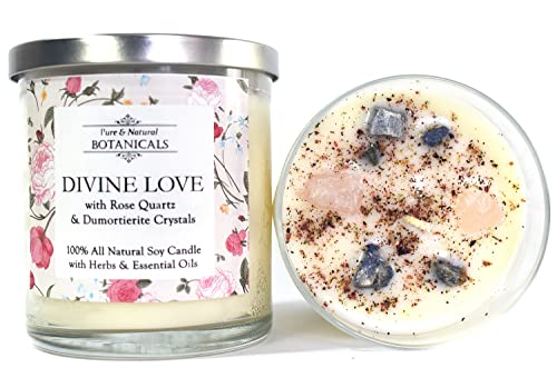 Divine Love Soy Candle 10 oz | Natural & Non Toxic | Crystals, Magnolia, Lily, Passion Flower & Sandalwood |Use in Rituals Related to Love & Compassion | Wiccan Pagan Metaphysical Spiritual