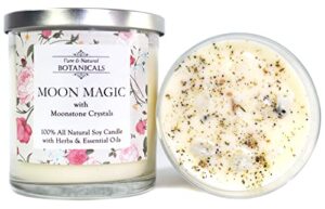 moon magic natural soy candle | 10 oz with crystals, lotus & frankincense | wiccan, pagan hoodoo, magic