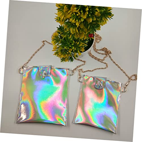 COLLBATH S - Cell Holographic with for Bag Size Hologram Clutch Pouch Girls Wallet Women Crossbody Cash Shoulder Phone Purse Leather Evening Handbag Chain Pu