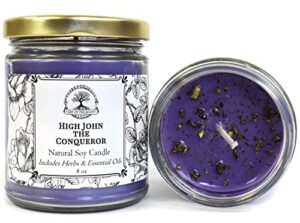 high john the conqueror soy candle 9 oz | handmade with herbs & essential oils | power, mastery, luck, influence & prosperity rituals | wiccan, pagan, hoodoo, magick conjure