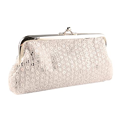 COLLBATH Lady Hasp Style White Purse Handbag Party Clutch Silver Lovely Sequins Fashion Bag