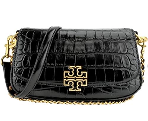 Tory Burch 141015 Britten Black With Gold Hardware Embossed Convertible Crossbody Women's Bag