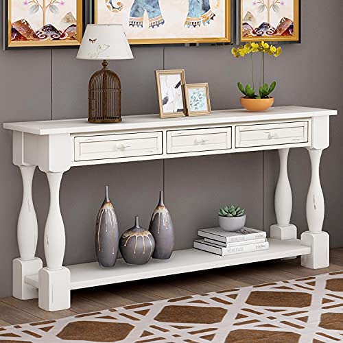 n/a Two Colors Console Table 64" Long Sofa Table End Table Easy Assembly with Drawers and Shelf for Entryway, Hallway, Living Room (Color : A)