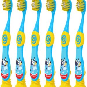 Colgate Bluey Toothbrush for Children with Suction Cup, Kids 2-5 Years Old, Extra Soft (Colors & Characters Very) - Pack of 6