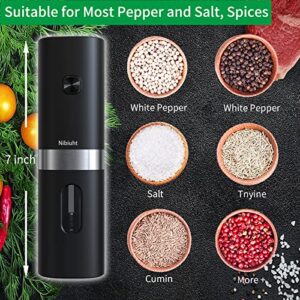 Nibiuht Electric Salt and Pepper Grinder Battery Operated - Automatic Pepper Shakers With Adjustable Coarseness, LED Light (Black 1 Mills)