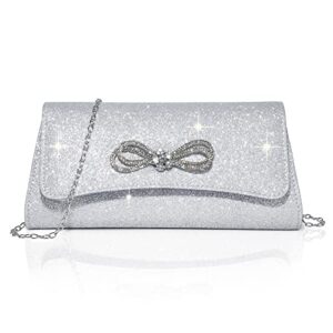labair womens evening bag sparkly bow clutch purses for women wedding prom formal purses handbags. (silver)