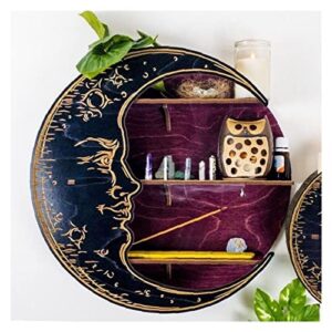 moon shelf for crystals stone, essential oil, small plant and art, wall, room, and gothic witchy decor, moon phase rustic boho shelfs, wooden hanging floating shelves ( color : purple , size : 10*10 i