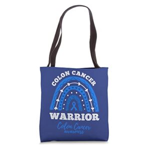 colon cancer warrior blue ribbon colorectal colon cancer tote bag