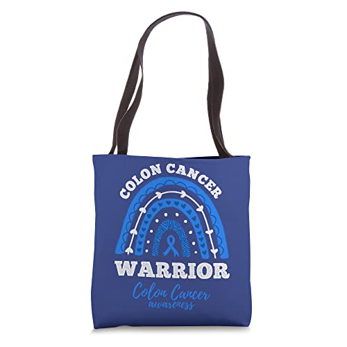 Colon Cancer Warrior Blue Ribbon Colorectal Colon Cancer Tote Bag