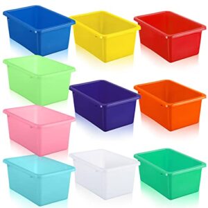10 pack plastic toy storage bins colorful small cubby storage organizer bins toy containers for classroom crafts books clothes office art supplies, 10 color