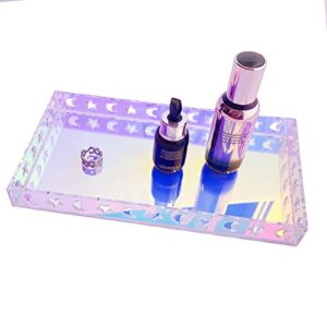 lemonadeus acrylic tray iridescent makeup tray acrylic bathroom tray lucite tray holographic decor tray rainbow tray (moon star)