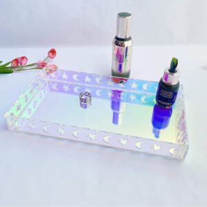 Lemonadeus Acrylic Tray Iridescent Makeup Tray Acrylic Bathroom Tray Lucite Tray Holographic Decor Tray Rainbow Tray (Moon Star)