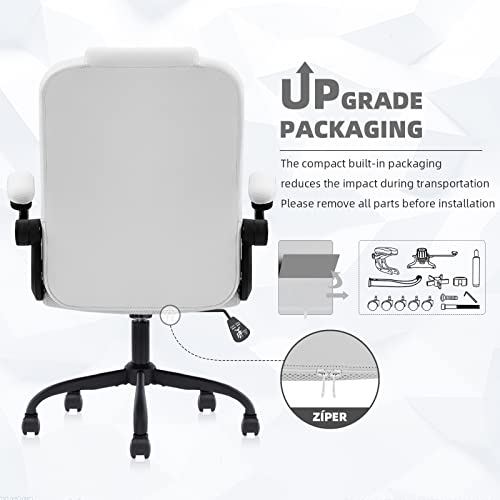 SEATZONE Home Office Desk Chair, High Back Ergonomic Managerial Executive Chairs, Swivel Adjustable Computer Chair, Headrest and Lumbar Support Desk Chairs with Wheels and Armrest, White