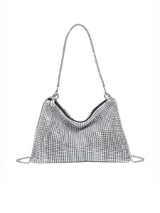 gorglitter women’s evening bag rhinestone purse sparkly clutch purse chain handbag sparkly square bag silver one size