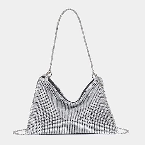 GORGLITTER Women's Evening Bag Rhinestone Purse Sparkly Clutch Purse Chain Handbag Sparkly Square Bag Silver One Size