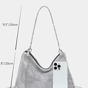 GORGLITTER Women's Evening Bag Rhinestone Purse Sparkly Clutch Purse Chain Handbag Sparkly Square Bag Silver One Size