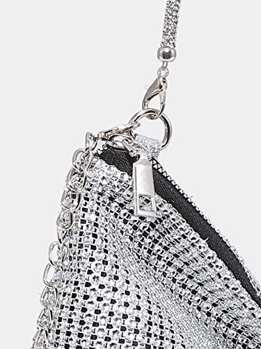 GORGLITTER Women's Evening Bag Rhinestone Purse Sparkly Clutch Purse Chain Handbag Sparkly Square Bag Silver One Size