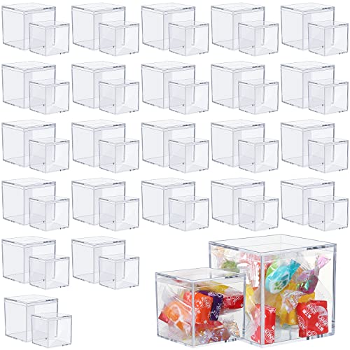 48 Pcs Clear Acrylic Plastic Boxes for Display Small Acrylic Box with Lid Clear Plastic Square Cube Transparent Decorative Box Tiny Jewelry Storage Boxes Organizer Candy Containers, 2 Sizes