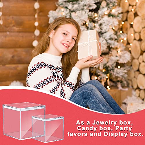 48 Pcs Clear Acrylic Plastic Boxes for Display Small Acrylic Box with Lid Clear Plastic Square Cube Transparent Decorative Box Tiny Jewelry Storage Boxes Organizer Candy Containers, 2 Sizes