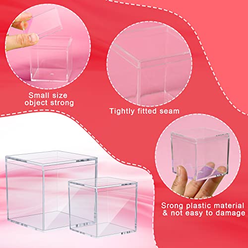 48 Pcs Clear Acrylic Plastic Boxes for Display Small Acrylic Box with Lid Clear Plastic Square Cube Transparent Decorative Box Tiny Jewelry Storage Boxes Organizer Candy Containers, 2 Sizes
