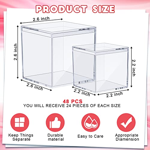 48 Pcs Clear Acrylic Plastic Boxes for Display Small Acrylic Box with Lid Clear Plastic Square Cube Transparent Decorative Box Tiny Jewelry Storage Boxes Organizer Candy Containers, 2 Sizes