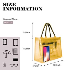 Clear Tote Bag for Women, Small Transparent PVC Tote Bag Women Shoulder/Crossbody Bag Top Handle Mesh Tote with Zipper and Pockets, Waterproof Beach Bag