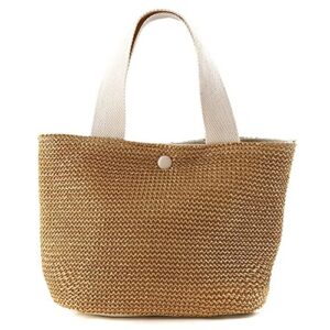 summer women trend straw bags new popular hit color handbags 2023 designer solid color matching tote bag (beige)